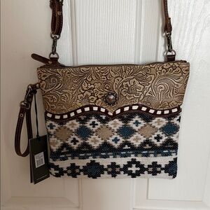 Myra Bag Tan and Blue Crossbody Bag